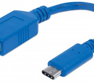 MANHATTAN 353540 Cable para Dispositivos USB-C de Súper Velocidad USB 3.2 Gen 1 - C macho/ A hembra, 5 Gbps, 15 cm, Azul