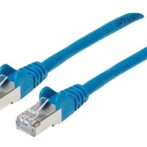 Cable de red S/FTP - Cat6a, .3m (1ft), 100 Cobre, Hasta 10Gb, Contactos 50micras de oro, Blindado, Cable Patch Azul INTELLINET 315982