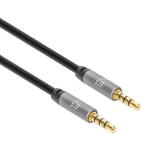 Cable Auxiliar de Audio Estéreo de 3.5 mm MANHATTAN 355988 - 1 m, Macho / Macho, Negro/Plata, Auxiliar