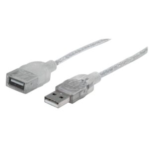 MANHATTAN 336314 Extensión USB 2.0 de Alta Velocidad 1.8m Color Plateado translucido - Velocidades de hasta 480 Mbps