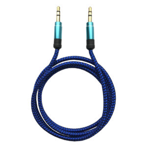 BROBOTIX Cable de Stereo Nylon 1MTS - 1 m, Macho/Macho, Azul, Nylon, Auxiliar