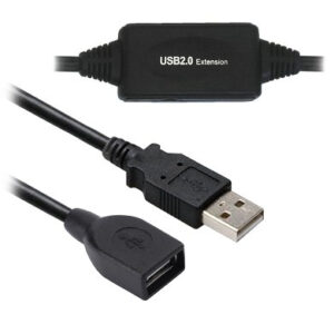 Cable USB V2.0 BROBOTIX 150156 - USB Tipo A macho, USB Tipo A hembra, Macho/hembra, 20 m, Negro