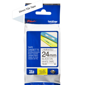 Etiqueta blanca continua laminada BROTHER TZE251 - de 24 mm de ancho x 8 mts de largo. Impresión en negro
