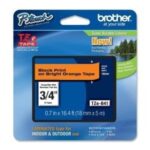 Etiqueta naranja continua laminada BROTHER TZEB41 - de 18 mm de ancho x 5 mts de largo. Impresión en negro.