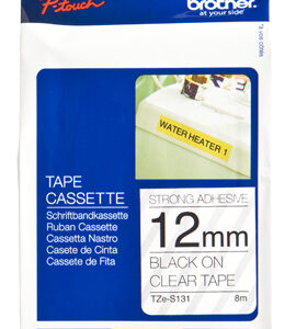 Etiqueta clara continua laminada con adhesivo super resistente BROTHER TZES131 - de 12 mm de ancho x 8 mts de largo. Impresión en negro.