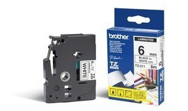 Etiqueta blanca continua laminada BROTHER TZE211 - de 6 mm de ancho x 8 mts de largo. Impresión en negro.