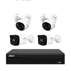 DAHUA KIT NVR1104HS-P-S3/H - NVR de 8 Megapixeles/ 4k/ 4 Canales IP/ 4 puertos PoE/ Smart H.265+/ Rendimiento de 80 mbps/ Salida de Video HDMI&VGA/ 1 Bahía de Disco Duro de Hasta 8TB + 2  IPC-B1E20 Bullet de 2 MP + 2 IPC-T1E20 Domo de 2 MP/