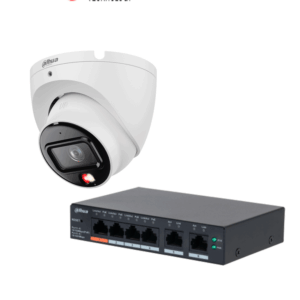 DAHUA DH-CS4006-4ET2ET-60 - 1 Switch PoE de 6 Puertos Administrable con 4 PoE y 2 uplink/ 65 W PoE/ DoLynk Care/ DH-IPC-HDW1839TP-A-IL-0280B-S6 1 Cámara IP Domo de 8MP/ 2.8 mm/ 105°/ iluminador dual/ micrófono/IR de 30m/H.265/PoE/IP67/