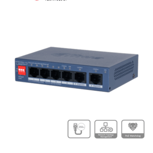 DAHUA DH-CS4006-4ET2GT-36 - Switch PoE de 6 Puertos Fast Ethernet/4 Puertos PoE 10/100/1000 / 2 Puertos uplink 10/100/ 36 Watts Totales/ Switching 1.2 Gbps/ Tasa de Reenvio de Paquetes .89 Mbps/ con Protección de Descargas/