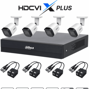 DAHUA DH-KIT/XVR1B04-I/T/4-B2A21N-U-0280B/Balun - Kit 4 Canales Cámaras B2A21N-U de 2 MP, DVR XVR1B04-I/T Soporta Audio Bidireccional, Lente 2.8mm, Visión de 93°. Soporta 4 Canales más 1 IP o 5 Canales IP, SMD Plus, Incl. Transceptores/