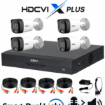 DAHUA DH-KIT/XVR5104HS-4KL-I3/T/4-HFW1500RMN-IL-T- Kit de Vigilancia de 4 canales 5 MP/ Iluminador Dual y Audio Bidireccional Integrados/y DVR WizSense y Reconocimiento Facial/ Soporta 4 canales + 4 IP o hasta 8 IP/ 4 canales SMD Plus para Búsquedas