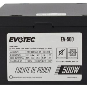 Fuente de Poder EVOTEC EV-500 - Negro, 500 W