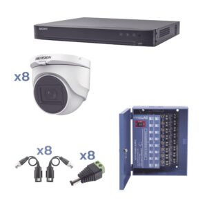 HIKVISION KH1080P8DW Kit TURBOHD 1080p / DVR 8 Canales / 8 Cámaras Turret (exterior 2.8 mm) / Conectores / Transceptores / Fuente de Poder