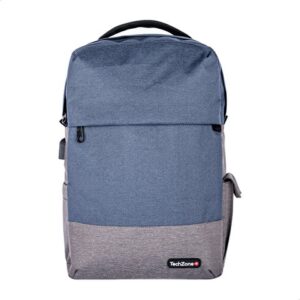 TZ21LBP07-B Backpack Strong Blue TECHZONE - de 15.6 pulgadas, múltiples compartimientos, organizador frontal, costuras y asas reforzadas, garantía limitada de por vida.