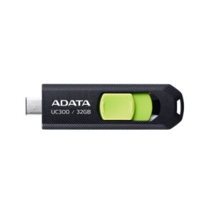 ADATA Memoria USB 3.2 Gen 1 Tipo C 32GB UC300 - Conector deslizable sin tapa. Plastico, color NEGRO-VERDE ACHO-UC300-32G-RBK/GN