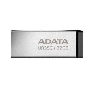ADATA Memoria USB de 32GB UR350 3.2 Gen 1 (retrocompatible 3.0 y 2.0) - diseño elegante sin tapa. Color Metálico, negro. UR350-32G-RSR/BK