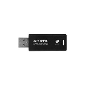 ADATA Memoria USB de 256GB UR320 3.2 Gen 1 (retro compatible 3.0 y 2.0) - diseño material reciclado sin tapa. Color negro. UC320-256G-RBK/BK