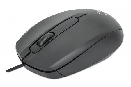 MANHATTAN 190190 Mouse USB óptico con cable - tres botones con rueda de desplazamiento, 1000 ppp, ambidiestro, cable de 1 m, negro, 3 años de Garantia.