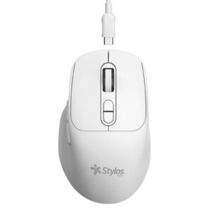 Mouse Inalambrico Recargable Stylos 1 - 600 Dpi 3 Niveles 6 Botones Conexión USB Nano 2.4Ghz Blanco. STPMOI8W