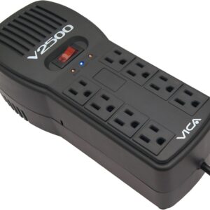 Regulador VICA V2500 2500VA/1500W - Voltaje 120VCA /60Hz, breaker térmico, 8 tomas protegidas, indicadores LED, puertos RJ11/RJ45, empotrable en pared