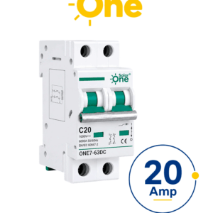 Interruptor termomagnético de corriente Directa 2 Polos 20 Amp / 1000 VDC  / Estándar UL / Protección con sistema de disparo termomagnético / Montaje riel Din / Protección IP20