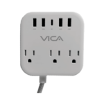 SUP USB 7P Centro de carga 7P VICA para protección contra sobretensiónes - 3 tomas con supresor de picos NEMA 5-15R, 4 puertos USB-A y 1 puerto USB-C
