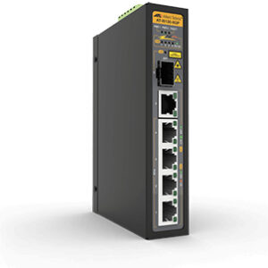 Switch Allied Telesis Industrial PoE+ No-Administrable de 5 puertos 10/100/1000 Mbps (4 puertos son Poe+) + 1 puerto SFP - 90 W. AT-IS130-6GP-80.