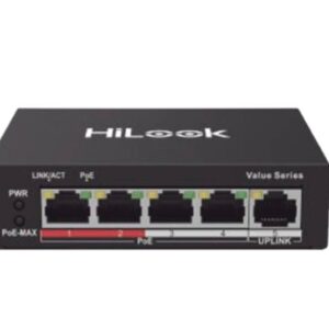 HILOOK NS-0105P-35(B) Switch PoE+ / 4 Puertos 10/100 Mbps PoE+ (af / at) / 1 Puerto 10/100 Mbps Uplink / Modo Extendido hasta 250 Metros / 35 Watts