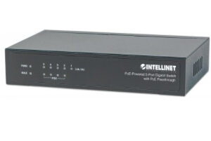 INTELLINET 561082 Switch con 5 puertos Gigabit alimentado por PoE - Duplica la distancia de conexión entre una fuente PoE y un dispositivo de 100m a 200m
