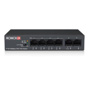 PROVISION-ISR POES-0460C+2I-V2 Switch PoE de 4 canales - Total power 60W, en modo CCTV puedes conectar cámaras IP hasta 250 mts