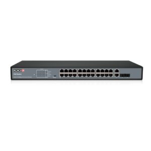 PROVISION-ISR POES-24370C+2COM Switch PoE de 24 canales - Total power 370W, en modo CCTV puedes conectar cámaras IP hasta 250 mts