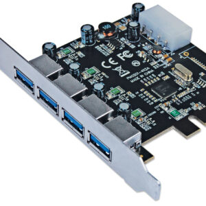 MANHATTAN 152891 Tarjeta PCI express USB 3.0 de 4 puertos - soporte de perfil estándar, añade cuatro puertos alineados SuperSpeed USB externos.