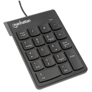MANHATTAN 176354 Teclado numérico alámbrico USB - 18 teclas del mismo tamaño incluye tecla de retroceso Color Negro.