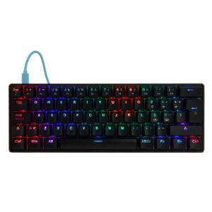 Teclado mecánico 60 GAME FACTOR KBG560-BL - rgb, teclas extras blue intercambiables, blue switch, usb azul