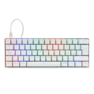 Teclado Mecánico 60 GAME FACTOR KBG560-WH - Rgb, Teclas Extras Pink Intercambiables, Red Switch, Usb Blanco