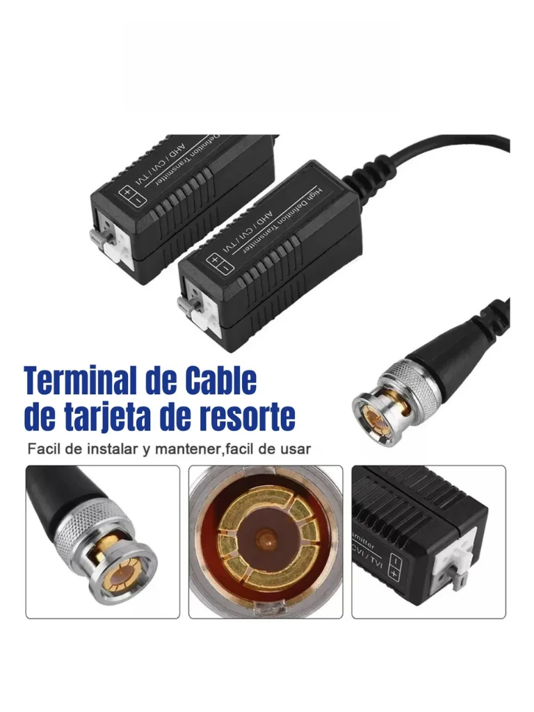 SAXXON VB-03 Par de transceptores pasivos (Video Baluns) soporta 8MP 4k a 150m, 4MP a 200m, 1080p a 250m, 720p a 300m en CVI. Compatible con HDCVI, TVI, AHD y CVBS. Incluye 1 terminal Push para fácil conexión - Image 3