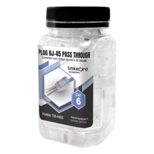 Bote con 100 Plugs Pass through RJ45 Cat6 BLINDADO chapado de oro a 30 micras para durabilidad extrema