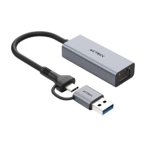 ACTECK Adaptador USB-C/A a Ethernet RJ45 Gatex Net AN650 / Windows - mac OS, linux, Android / USB-C, USB-A / 1x Ethernet RJ45 1000 Mbps / Titanio