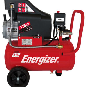 Compresor de aire Energizer EZC24D: Libre de aceite - motor eléctrico de 2.0 HP y presión máxima de 116 PSI.