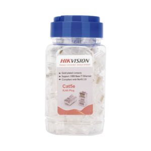 HIKVISION DS-1M5EUA-30U Bote 100 Piezas Plug RJ45/ Cat 5e/ Chapado en Oro a 30 Micras/ Sin Blindaje/ Facil Instalación/ Uso Interior/ Norma TIA-568B/ Cumple con RoHS 2.0