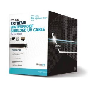 LinkedPRO PRO-CAT-6-EXT-LITE Bobina de Cable 305 Metros (1000 Pies) Cat6+ Calibre 23 - Climas Extremos, Color Negro, Sin Blindar, para Intemperie.
