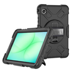 MANHATTAN 997836 Funda rígida para Galaxy Tab A11 8.7 pulgadas - con protector de pantalla, correa de mano, hombro y soporte giratorio plegable, color negro.