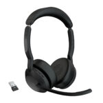 25599-999-999 Jabra Evolve2 55 audífonos inalámbricos tipo diadema estéreo con adaptador Bluetooth Link 390a - cancelación activa de ruido y certificación para MS