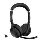 25599-999-899 Jabra Evolve2 55 audífonos inalámbricos tipo diadema estéreo con adaptador Bluetooth Link 390c - cancelación activa de ruido y certificación para MS