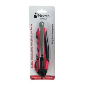 Cutter Plástico Nextep NE-178MR uso rudo navaja de 18 mm Alma de Metal - Grip Antiderrapante, Blister individual