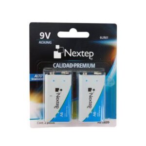 Pila Nextep 9V NE-282D Alcalina 6LR61 con 02 Piezas Presentación en Blister
