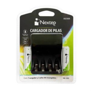 Cargador de Pilas Nextep NE-285 AA/AAA Incluye 2 pilas AA Recarga con cable USB Carga simultáneamente hasta 4 pilas incluye 2 pilas AA