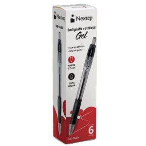 Bolígrafo Nextep Gel NE-062N Retráctil Mediano 0.7 mm color Negro con 6 piezas
