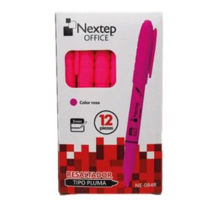 Resaltador Nextep NE-084R Tipo Pluma color Rosa punta Cincel con 12 piezas