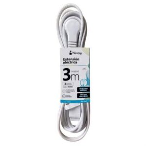 Extensión Eléctrica Nextep NE-244T para casa y oficina 16 AWG 3mts.Clavija Plana Color Blanco y tres contactos polarizados